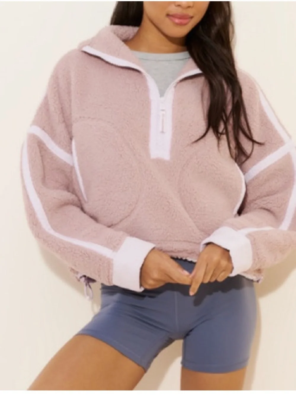Free People Mountain High 1/2 Zip Fleece Pullover in Neutral Mauve
